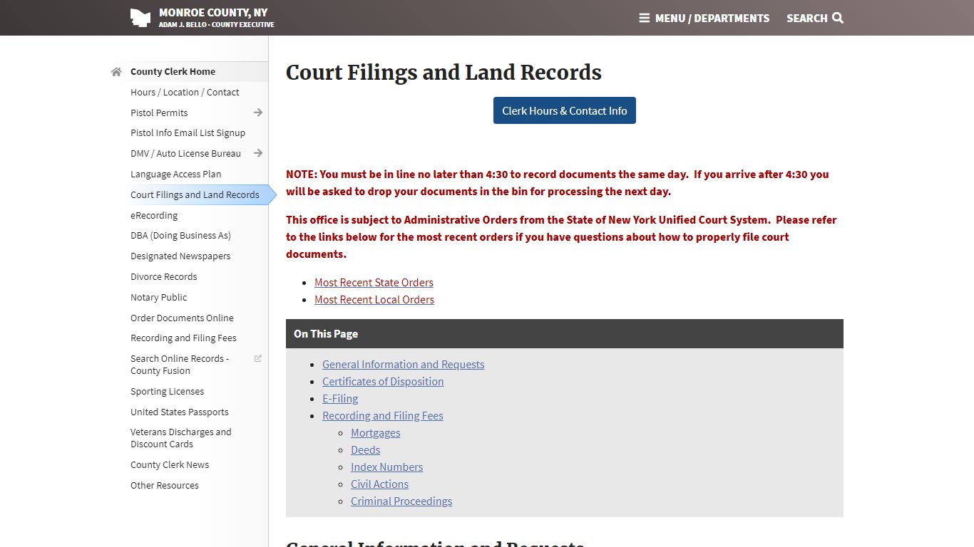 Monroe County, NY - County Clerk - Court Filings and Land Records